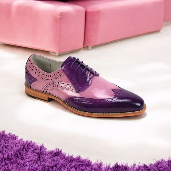 GIOVANNI MEN'S PURPLE/ORCHID LEATHER WING TIP DRESS SHOE. TROY. - Picture 1 of 2